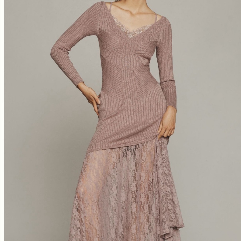 NWT Anthropologie V-Neck Lace Twofer Sweater Dress